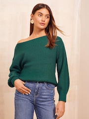 Friends Like These Green Off The Shoulder Jumper - Image 1 of 4