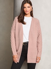 Lipsy Pink Petite Cosy Knitted Honeycomb Sleeve Longline Cardigan - Image 1 of 4
