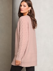 Lipsy Pink Petite Cosy Knitted Honeycomb Sleeve Longline Cardigan - Image 2 of 4