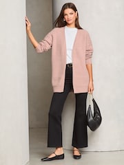 Lipsy Pink Petite Cosy Knitted Honeycomb Sleeve Longline Cardigan - Image 3 of 4
