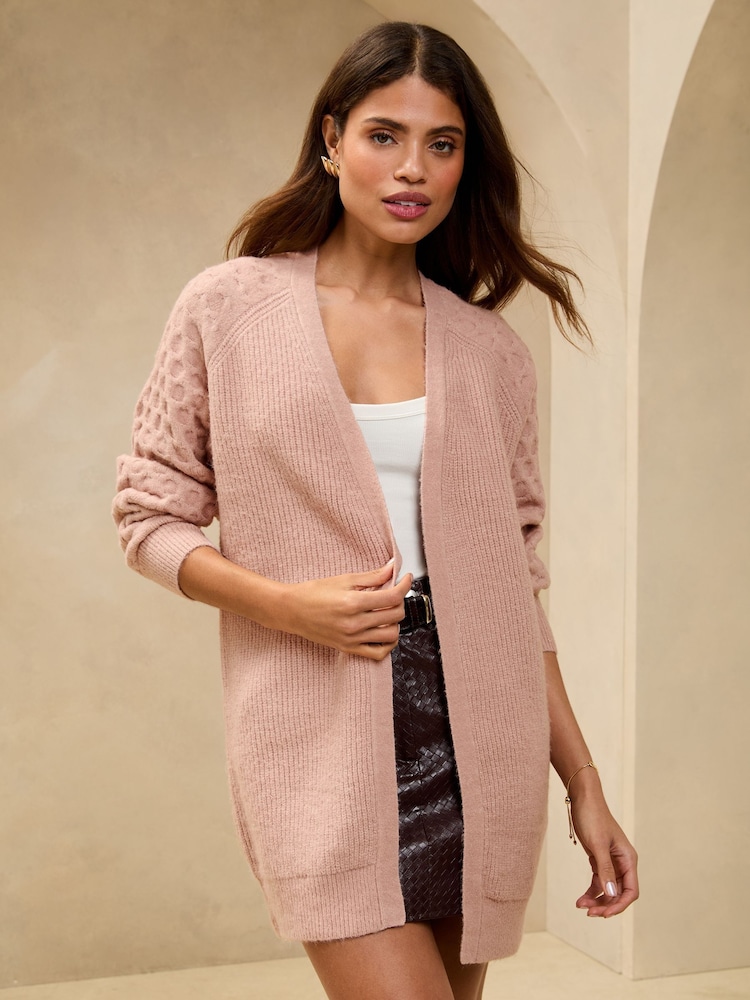 Lipsy Pink Knitted Long Sleeve Longline Cardigan - Image 1 of 4