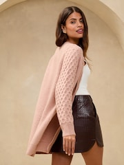 Lipsy Pink Knitted Long Sleeve Longline Cardigan - Image 4 of 4