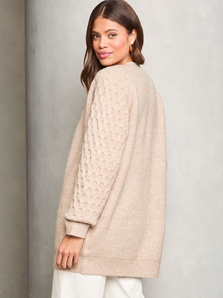 Lipsy Neutral Knitted Long Sleeve Longline Cardigan - Image 2 of 4