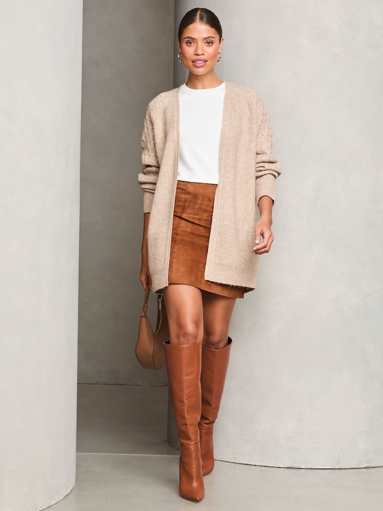 Lipsy Neutral Knitted Long Sleeve Longline Cardigan - Image 3 of 4