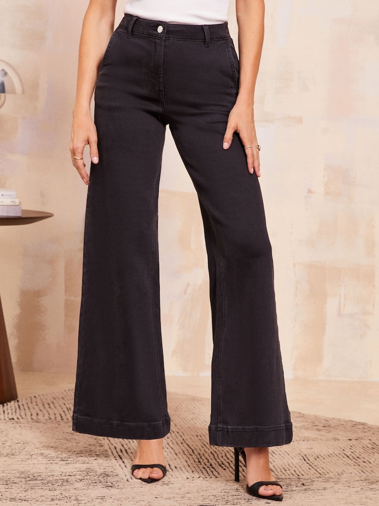 Friends Like These Black Smart Wide Leg Jeans - Image 1 of 4