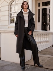 Love & Roses Black Funnel Neck Button Coat - Image 4 of 4