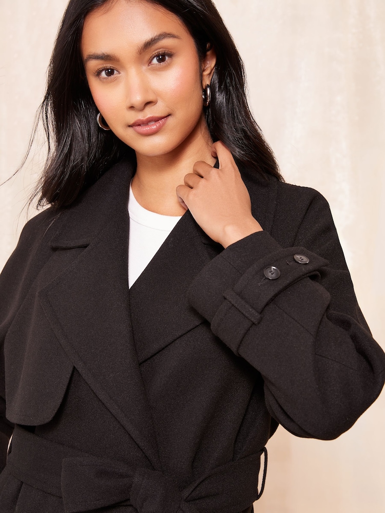 Friends Like These Black Belted Wrap Coat - Image 2 of 4