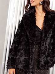 Friends Like These Black Textured Faux Fur Coat - Image 3 of 4