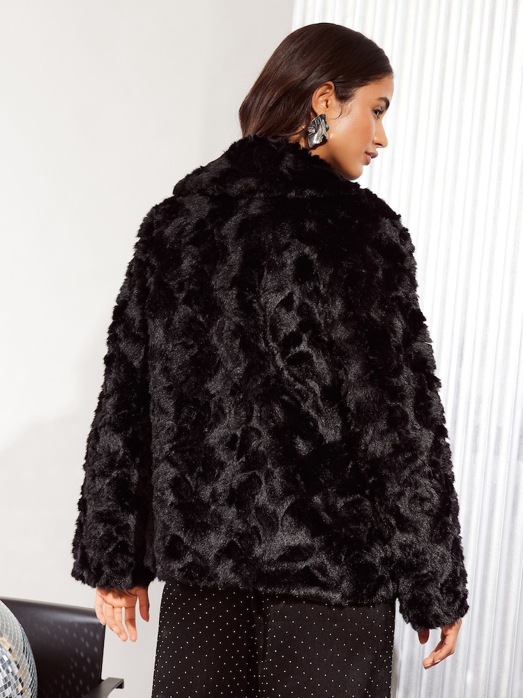 Friends Like These Black Textured Faux Fur Coat - Image 4 of 4