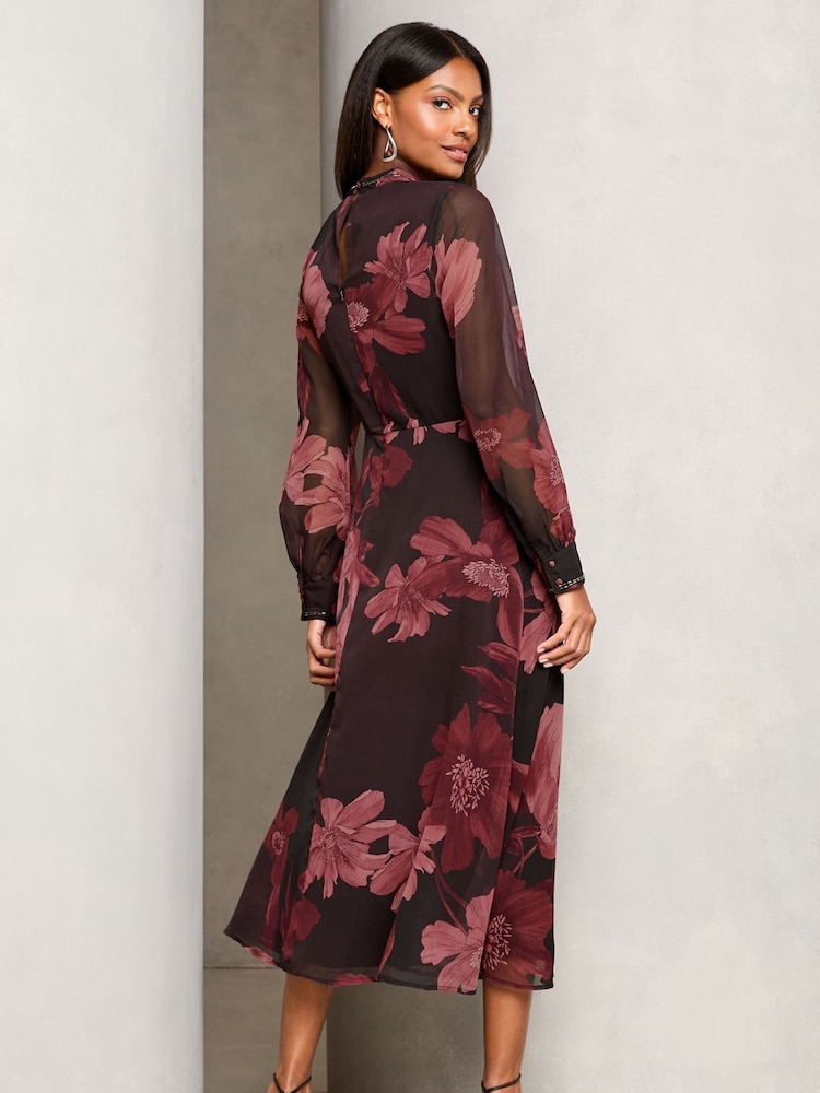 Lipsy Purple Petite Leopard Print Long Sleeve Woven Underbust Midi Dress - Image 4 of 4 Lipsy Purple Petite Leopard Print Long Sleeve Woven Underbust Midi Dress - Image 4 of 4