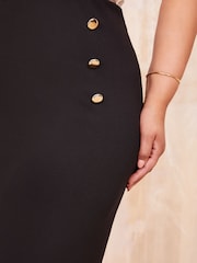 Curves Like These Black Button Front Scuba Midi Skirt - Image 3 of 4