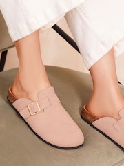 Friends Like These Pink Standard Fit Buckle Faux Suede Comfort Footbed Clogs - Image 2 of 4