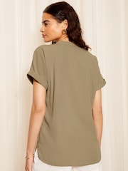 Friends Like These V-Neck Roll Sleeve Button Blouse - Imagen 4 de 4