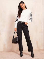 Friends Like These Cream Floral Sleeve Jumper - Image 2 of 4