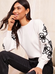 Friends Like These Cream Floral Sleeve Jumper - Image 3 of 4