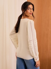 Love & Roses White Lace Cuff V-Neck Blouse - Image 4 of 4