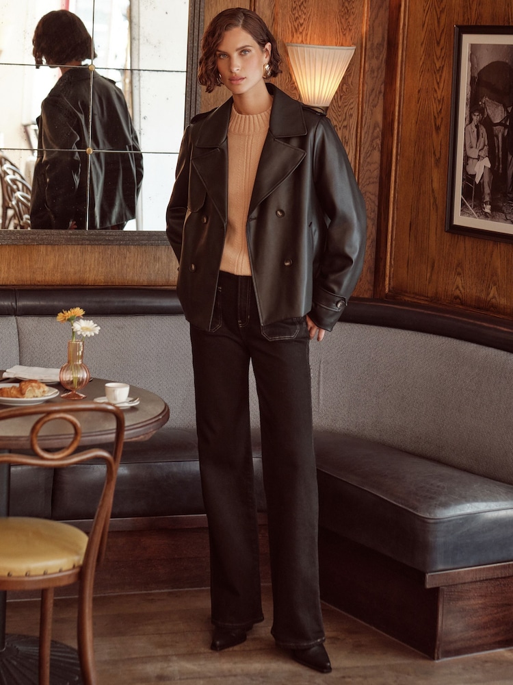 Love & Roses Black Cropped Trench Coat - Image 3 of 4
