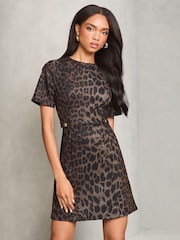 Lipsy Animal Printed Short Sleeve Mini Shift Dress - Image 2 of 4