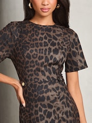 Lipsy Animal Printed Short Sleeve Mini Shift Dress - Image 3 of 4