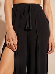 Love & Roses Black Petite Split Detail Beach Tie Front Trousers - Image 4 of 4