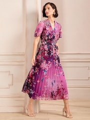 Love & Roses – plissiertes Midikleid mit V-Ausschnitt - Bild 1 von 5