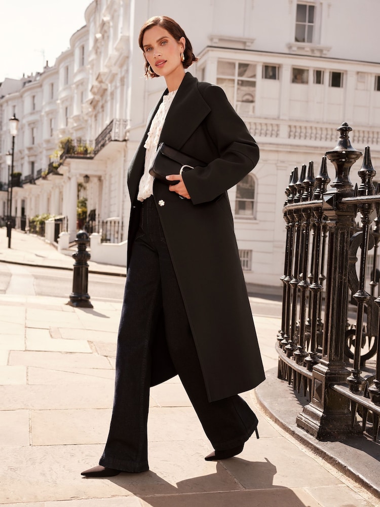 Love & Roses Black Shawl Collar Belted Coat - Image 4 of 4