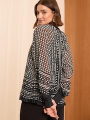 Love & Roses Black Polka Dot Pleated V-Neck Long Sleeve Blouse - Image 4 of 4