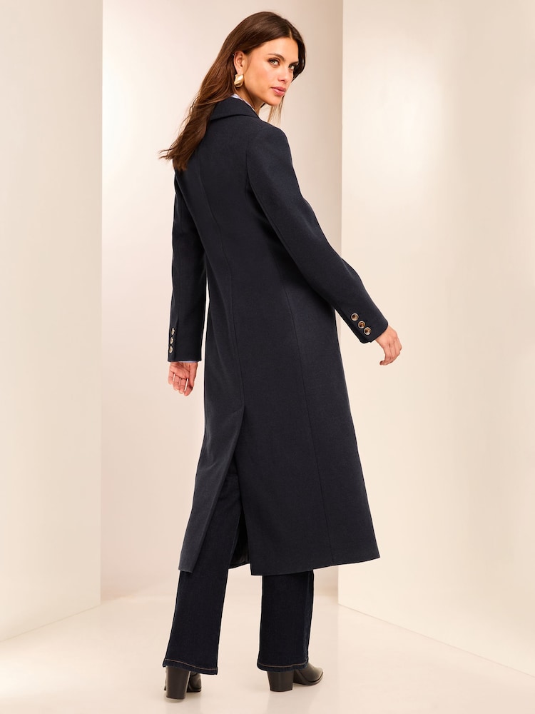 Lipsy Blue Long Line Double Breasted Coat With Wool - Image 4 of 4