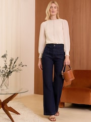 Love & Roses Cream Lace Dobby Crew Neck Long Sleeve Blouse - Image 7 of 8