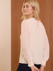 Love & Roses Cream Lace Dobby Crew Neck Long Sleeve Blouse - Image 8 of 8