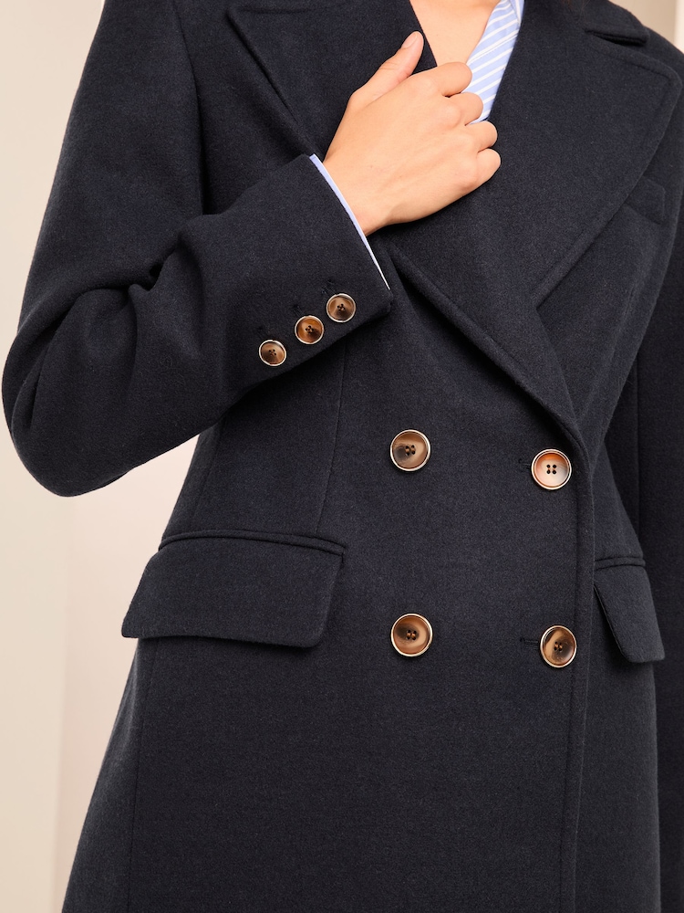 Lipsy Blue Petite Long Line Double Breasted Coat With Wool - Image 3 of 3