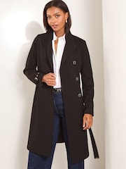 Lipsy Black Asymmetrical Belted Coat - Image 1 of 4