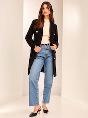 Lipsy Black Military Button Through Belted Coat - Image 5 of 6