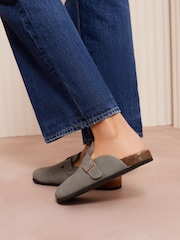 Friends Like These Grey Standard Fit Buckle Faux Suede Comfort Footbed Clogs - Image 4 of 5