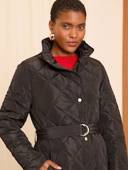 Love & Roses Black Shower Resistant Quilted Funnel Neck Coat - Image 2 of 4