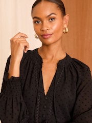 Love & Roses Black Tie Neck Dobby Blouse - Image 2 of 4