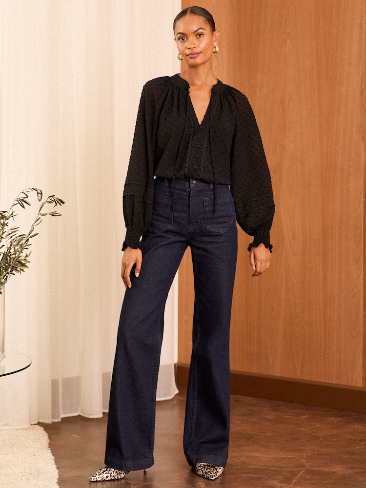 Love & Roses Black Tie Neck Dobby Blouse - Image 4 of 4