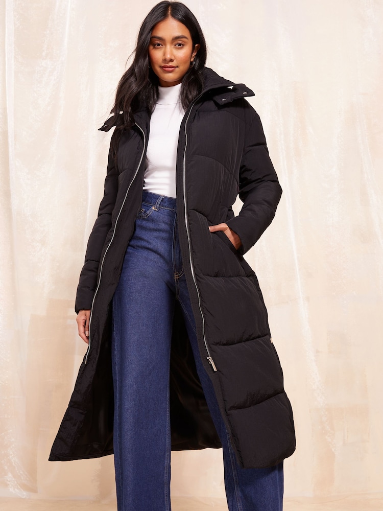 Friends Like These Black Longline Padded Coat - Image 1 of 4