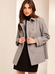 Lipsy Grey Short Belted Military Coat With Wool - Image 3 of 6