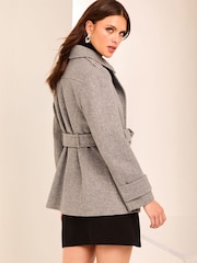 Lipsy Grey Short Belted Military Coat With Wool - Image 4 of 6