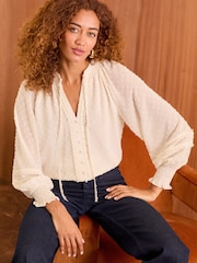 Love & Roses White Tie Neck Dobby Blouse - Image 1 of 4