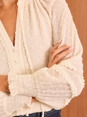Love & Roses White Tie Neck Dobby Blouse - Image 2 of 4