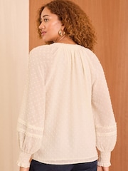 Love & Roses White Tie Neck Dobby Blouse - Image 4 of 4