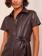 Friends Like These Chocolate Brown Faux Leather Midi Shirt Dress - Image 2 of 4
