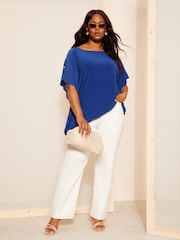 Curves Like These Blue Jersey Cape with Button Detail - Image 3 of 4
