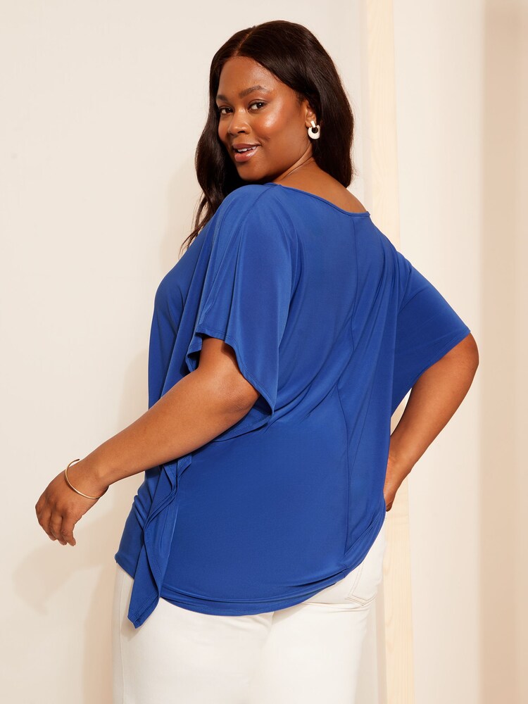 Curves Like These Blue Jersey Cape with Button Detail - Image 4 of 4