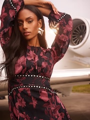 Lipsy Burgundy Red Petite Floral Studded Mini Shift Dress - Image 3 of 4