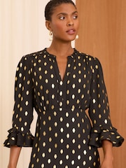 Love & Roses Black Dash Foil Flute Sleeve Midi Dress - Image 2 of 4