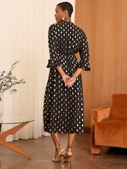 Love & Roses Black Dash Foil Flute Sleeve Midi Dress - Image 3 of 4