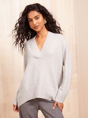 Friends Like These Grey Deep V-Neck Longline Jumper - Image 1 of 4